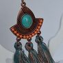 Antique Copper Turquoise Fan Tassel Earrings Image 8
