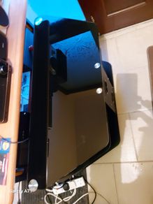 Tapered Tempered Glass TV Table, Width Front 39 Inches, Width Back 23 inches, Depth 16 inches, Height 19.5 inches