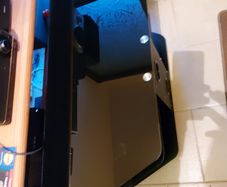 Tapered Tempered Glass TV Table, Width Front 39 Inches, Width Back 23 inches, Depth 16 inches, Height 19.5 inches