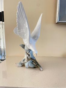 Vintage Retired 11" Lladro Porcelain 4550 Seagull / Turtle Dove Bird On Branch