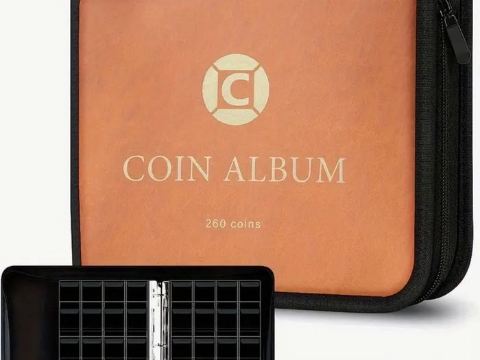 Coin Collection Holder For Collectors, 260 Pockets Coins Collecting Album With Zipper And Handle. Coin Display Storage Case For Money Currency Collection  (Box/folder Only) no coin slots transparent , u have to get them separatly