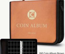 Coin Collection Holder For Collectors, 260 Pockets Coins Collecting Album With Zipper And Handle. Coin Display Storage Case For Money Currency Collection  (Box/folder Only) no coin slots transparent , u have to get them separatly