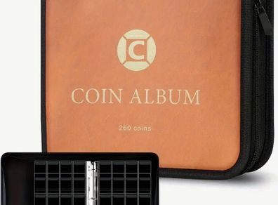 Coin Collection Holder For Collectors, 260 Pockets Coins Collecting Album With Zipper And Handle. Coin Display Storage Case For Money Currency Collection  (Box/folder Only) no coin slots transparent , u have to get them separatly