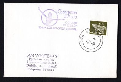 1976 Ireland Giovanna D'Arco @ 25th Wexford Operate Festival with 7p Gerl definitive stamp tied by Lock Gorman (Wexford) Steel cancel.