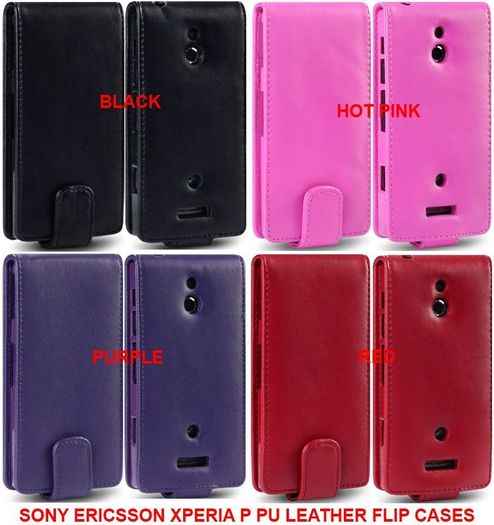Sony Ericsson Xperia P Premium Pu Leather Flip Case Cover In Black, Pink, Purple & Red C0lors