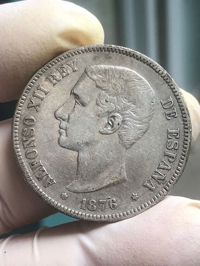 Spain Silver 5 Pesetas 1876 (76)Alfonso XII