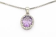 925 Silver Cubic Zirconia Halo Amethyst Necklace
