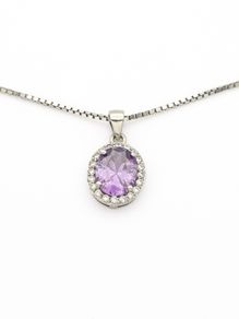 925 Silver Cubic Zirconia Halo Amethyst Necklace