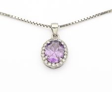 925 Silver Cubic Zirconia Halo Amethyst Necklace