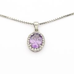 925 Silver Cubic Zirconia Halo Amethyst Necklace