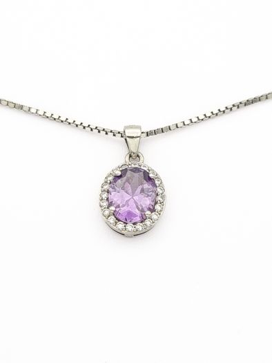 925 Silver Cubic Zirconia Halo Amethyst Necklace