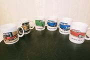 collection of six automotive mugs