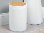 Swing Lid Bathroom Bin - Bamboo and Plastic Rubbish Bin for Bathroom - Small Trash Can - Bamboo and White