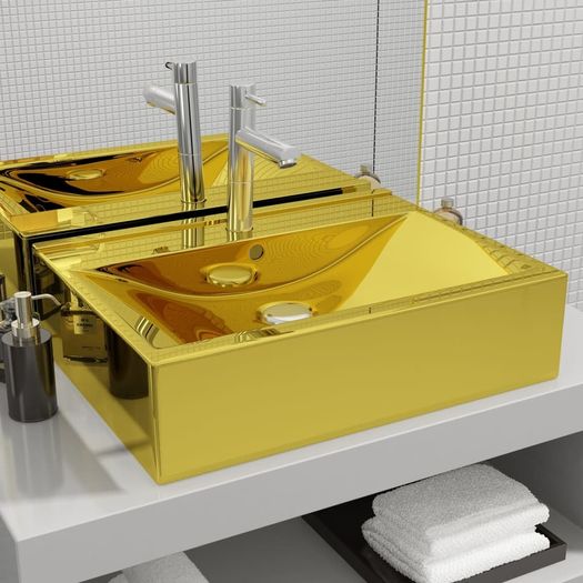 Wash Basin with Overflow 60x46x16 cm Ceramic Gold
