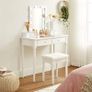 _dressing table, dressing table set, padded stool and 10 dimmable light bulbs, 2 large and 2 small drawers, transparent table top made of tempered glass, gift idea, white Image 5