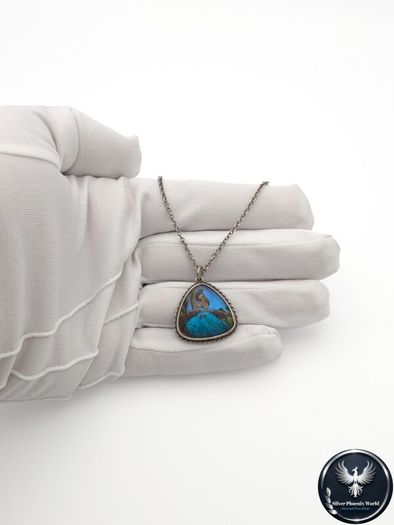 Vintage 925 Sterling Silver Real Butterfly Wing Necklace