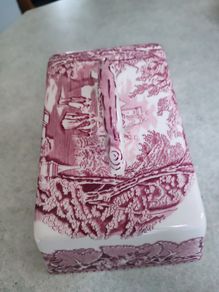 Masons Vista Cheese Dish Cover, Vintage Masons Ironstone Cheese Dish Cover , Masons Red & White Ironstone Cheese Dish Cover , Vintage Cheese Dish Cover.
