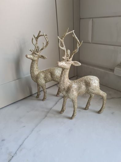 Gold Glitter Christmas Reindeer x 2