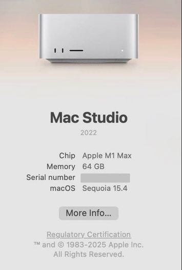 Mac Studio M1 Max 64 GB 1TB 32 GPU Cores