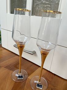 2 New Gold Rim Champagne Glasses