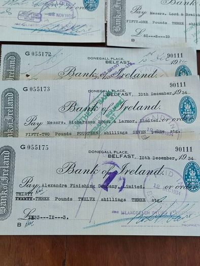 23X 1934 Bank of Ireland Belfast Cheques