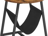 _Side Table, Bedside Table, Round Coffee Table with Storage Space, Removable Storage Bag, Metal Frame, 50 x 50 cm, for Living Room, Bedroom, Industrial Design, Vintage Brown/Black
