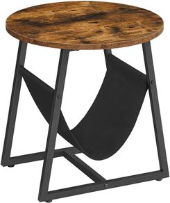 _Side Table, Bedside Table, Round Coffee Table with Storage Space, Removable Storage Bag, Metal Frame, 50 x 50 cm, for Living Room, Bedroom, Industrial Design, Vintage Brown/Black