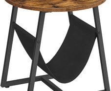 Side Table, Bedside Table, Round Coffee Table with Storage Space, Removable Storage Bag, Metal Frame, 50 x 50 cm, for Living Room, Bedroom, Industrial Design, Vintage Brown/Black