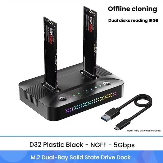 USB3. 2 Dual Disk NVME/SATA Dual Protocol Hard Drive Enclosure, Basic Offline Cloning and Copying Machine, Convenient External Storage, Quick Switching, Office Assistant, Suitable as a Gift, Data Cloning Machine, Fast File Transfer, Stylish Storage