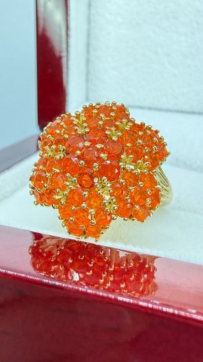 Silver D'joy 1.88 Ct Floral Opal Ring in 18K Yellow Gold Vermeil