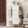 Chest of Drawers with Retractable Hanging Rail and 4 Fabric Drawers  Small Narrow Wardrobe for Bedroom, Hallway, Children's Room, Space-Saving Linen Cupboard with Shoe Shelf, White, 110cm High Image 2