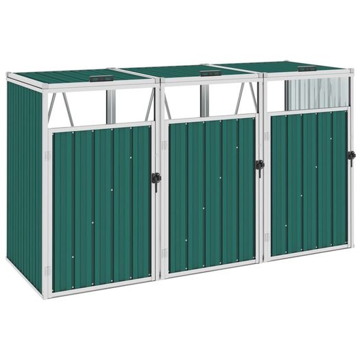 Triple Garbage Bin Shed Green 213x81x121 cm Steel