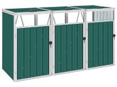 Triple Garbage Bin Shed Green 213x81x121 cm Steel