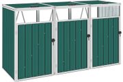 Triple Garbage Bin Shed Green 213x81x121 cm Steel