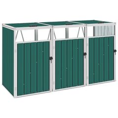 Triple Garbage Bin Shed Green 213x81x121 cm Steel