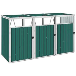 Triple Garbage Bin Shed Green 213x81x121 cm Steel