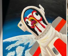 Crazy Space Chicken Original Acrylic Painting
