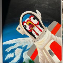 Crazy Space Chicken Original Acrylic Painting