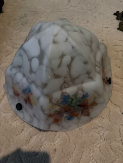 Art Deco 1930s Mottled Glass Flycatcher Ceiling Light Shade, Hand Painted Grapes