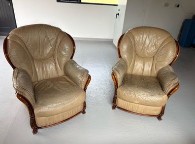 Leather couch and arm chairs