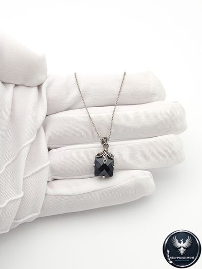 Vintage 925 Sterling Silver, Marcasite & Black Spinel Gothic Necklace