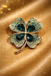 Crystal Four-Leaf Clover Brooch