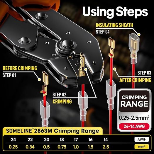 NEW SALE | Crimping Tool Set with 12 Sizes Wire Connector Set, Crimp Plier 0.25-2.5mm Squared (AWG 24-14) Non-Insulated Open Barrel