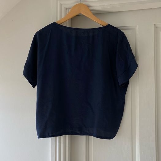 Navy Viscose Cropped Blouse