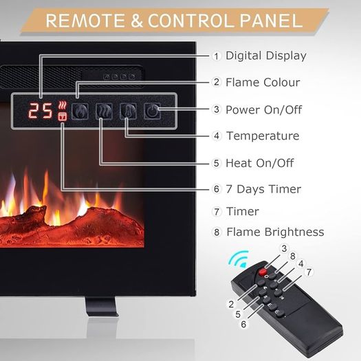 SALE FlameKo Wilton 50''/127cm 3 in 1 Electric Fireplace, Freestanding, Wall Mounted, Recessed, 9 Colour Flame Effect, Media Wall Compatible, 900W - 1800W Heater, Remote Control, Black