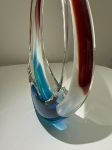 Vintage Art Glass Basket Bowl - Hand Blown