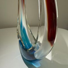 Vintage Art Glass Basket Bowl - Hand Blown
