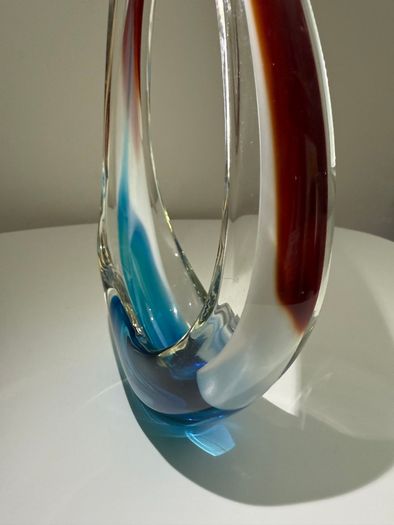 Vintage Art Glass Basket Bowl - Hand Blown