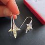 Fuchsia Flower Earrings Silver and Gold Tone Floral Drops Dangle Earrings Image 5