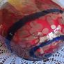 Large Murano Style Vase, Hand Blown Studio Art Glass, Iridescent Red & Gold & dark blue Image 6
